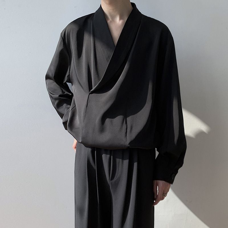 Men's Clothing Men's Long Sleeved Autumn Thin Drape Pullover Shirt Ins Trendy Loose And Handsome Tops_viptrois.com