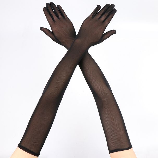 55cm Extended Thin Meh Lace Glove For Women Black Silk Sexy Breathable High Elaticity Sun Protection Dre_viptrois.com