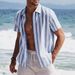 Men's Summer Casual Fashion Short Sleeved Striped Formal Beach Vacation Shirt_viptrois.com