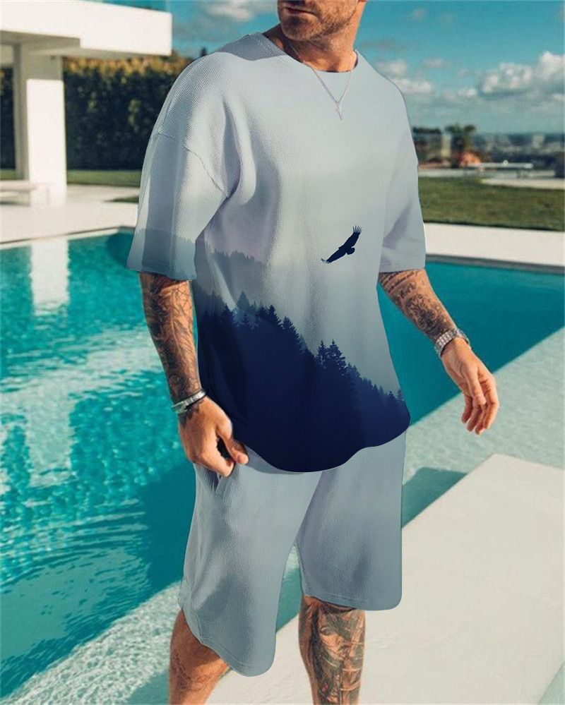 Men's Clothing Men's 3D Printing Loose And Comfortable Short Sleeved Suit_viptrois.com