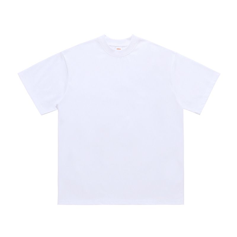 Trend Brand Small Neckline Solid Color 240G Cotton Cover Silk Cool Short Sleeve Loose Basic T-Shirt_viptrois.com