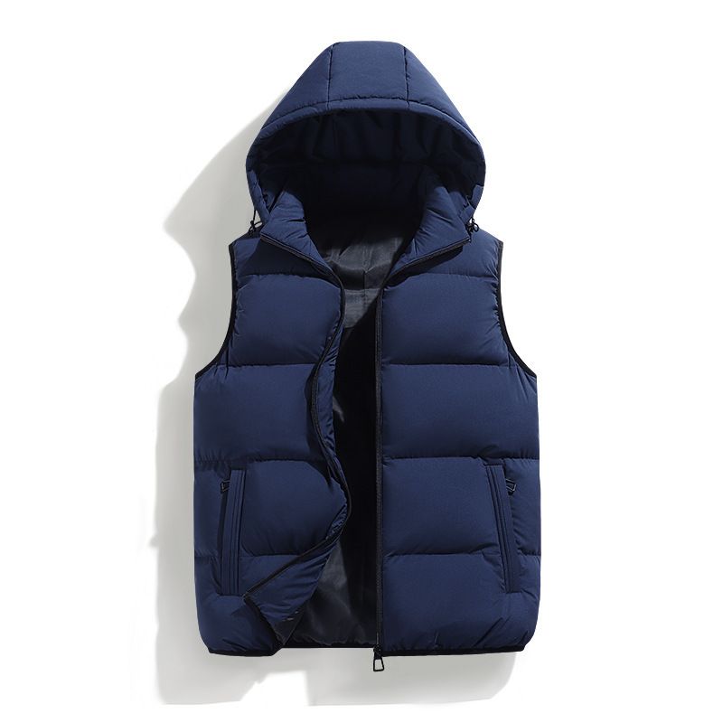 Men's Clothing Cotton Vest Men's Hooded Quilted Vest Winter Warm Padded Jacket Casual Outerwear Big Size Plus Size Loose Fit Polyester Lightweight_viptrois.com