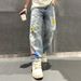 Men's Clothing Washed Stitching Denim Pants Trendy Men Loose Straight Men Fashion Denim Trousers Men Street Retro_viptrois.com
