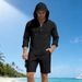Men's Spring/Summer Thin Linen Suit Casual Loose Fit Breathable Long Sleeve Henley Hooded Shorts Set_viptrois.com