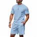 2025 Cross-border American Summer Men's Casual Simple Cool Breathable Pit Strip Loose Round Neck Short-sleeved Shorts Set_viptrois.com