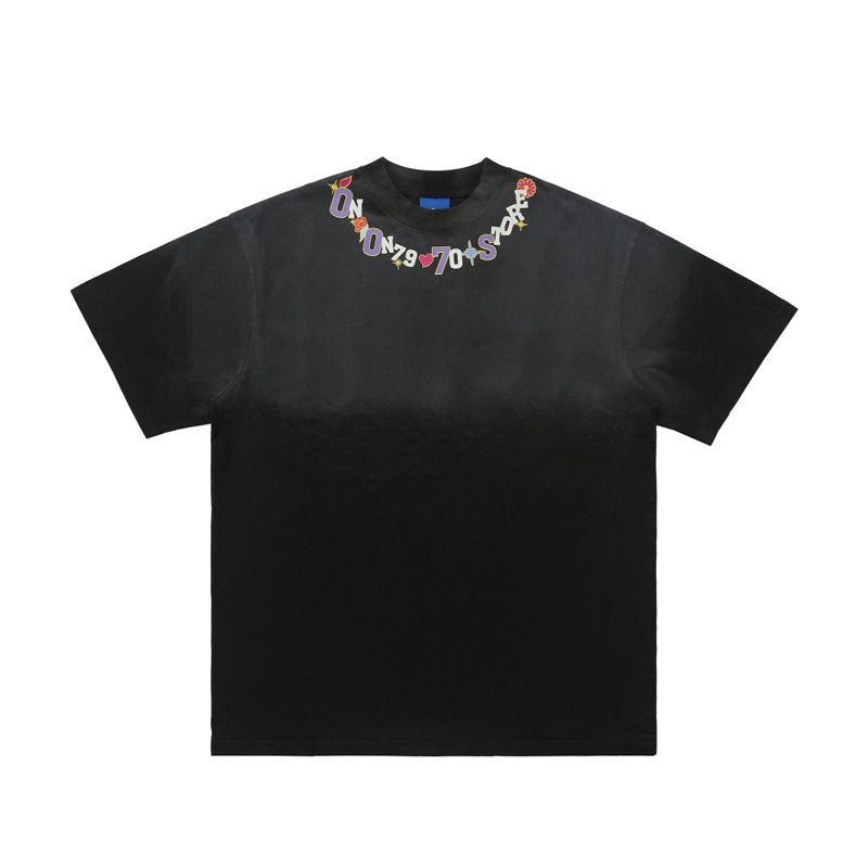 Washed Vintage Street Petal Print Short Sleeve Loose Fit Couple T-Shirt For Men_viptrois.com