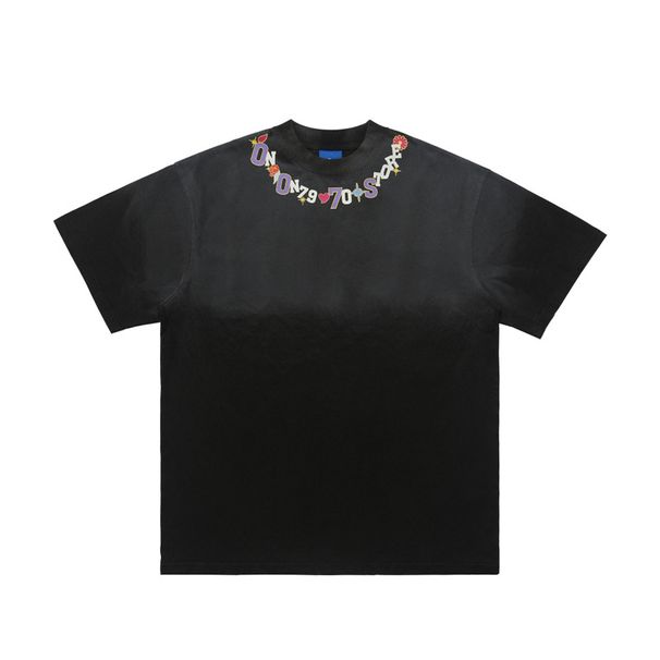 Washed Vintage Street Petal Print Short Sleeve Loose Fit Couple T-Shirt For Men_viptrois.com