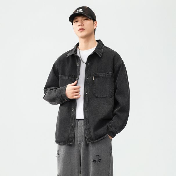 Nordmann Autumn American Retro Washed Brand Denim Men Loose Casual Long Sleeve Shirt Men's Workwear Jacket Trendy_viptrois.com
