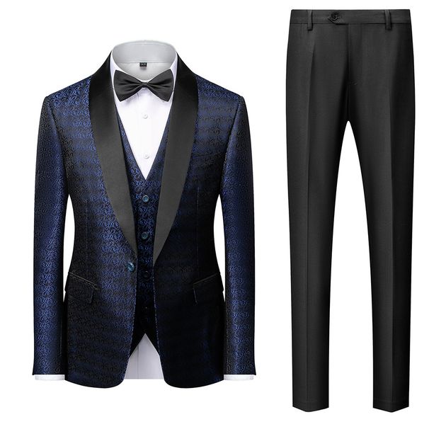 Men's Clothing Autumn and winter new men's business casual suit style slim wedding suit men's printed three piece suit_viptrois.com