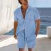 Men's Clothing European And American Cross Border Short Sleeved Cuban Collar Shirt Men's Summer Thin Suit Casual Sportswear Summer Shorts Shirt_viptrois.com