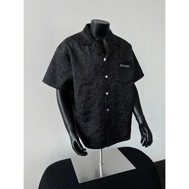 Men's Clothing Summer Thin Ice Feeling Short Sleeved Shirt For Men With Drapey Pleats And Lazy Style Shirts Cleanfit Cuban Collar And Half Sleeves_viptrois.com