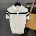 Men's Clothing Simple Striped Contrast Color Knitted T Shirt Ice Silk Polo Shirt Casual Versatile Elastic Breathable Collar T Shirt_viptrois.com