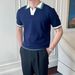 Men's Clothing Color Blocked Knit Short Sleeved Shirt For Men, Summer Style, Thin, Slim Fit, Simple, Business Casual, Cool, Shirt._viptrois.com