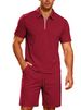 Men's Summer Casual Suit Set – Striped Short Sleeve & Solid Pants (S-XXXL, Navy/Black/Khaki)_viptrois.com