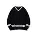 Men's Clothing College Style V Neck Knit Sweater New Loose Casual Versatile Long Sleeve Cable Knit Sweater For Men_viptrois.com