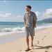 Men's Clothing Men's Linen Short Sleeve Shirt Suit Linen Summer Loose Casual Cotton Linen Cardigan Shirt Shorts_viptrois.com