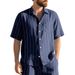 Men's Clothing Men's Striped Shirt Short Sleeved Casual New Loose Striped Short Sleeved Large Size Summer_viptrois.com
