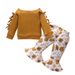 Babies' clothes Infants and Children Solid Color Long-sleeved Bow Knot Pullover Printed Flared Pants Trousers Set Autumn_viptrois.com