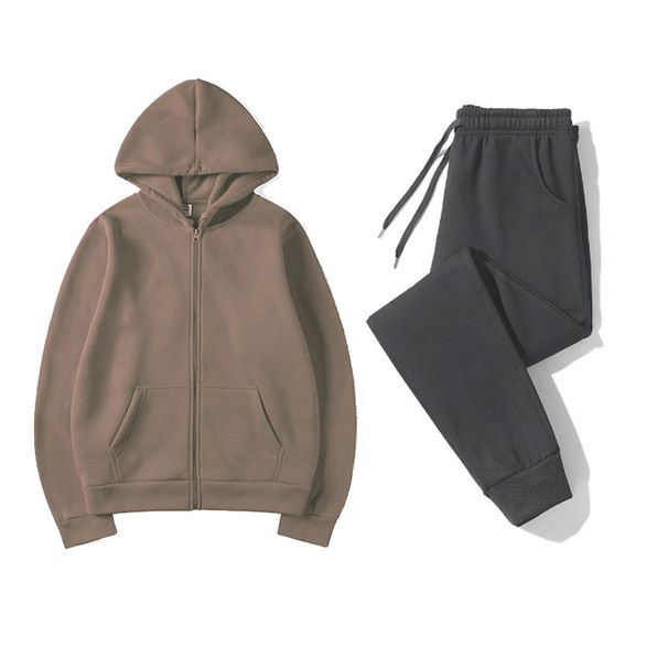 Sports Clothing Autumn And Winter Zip Up Shirt Hooded Sweatshirt + Sweatpants 2 Piece Set Sportswear Solid Color Couple Hoodie Sweatshirt Suit_viptrois.com
