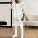 Autumn new waffle men's casual hooded color blocked sleeved cardigan jacket long pants set_viptrois.com