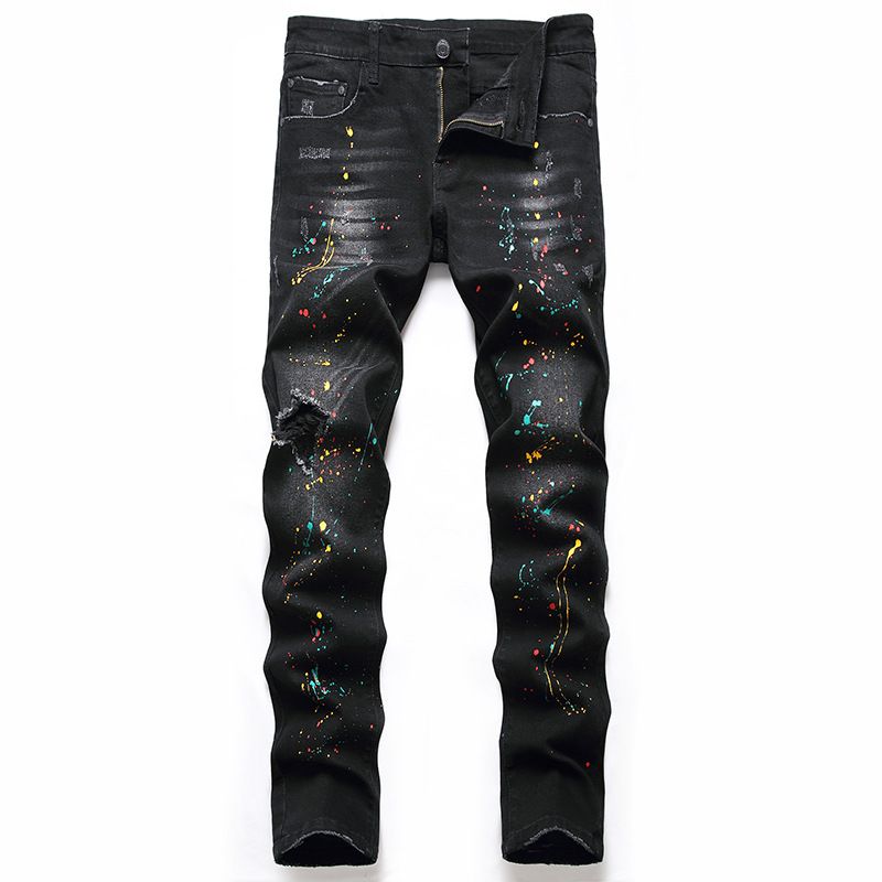 Men's New Distressed Jeans, Fashionable And Casual Elastic Straight Leg Jeans_viptrois.com