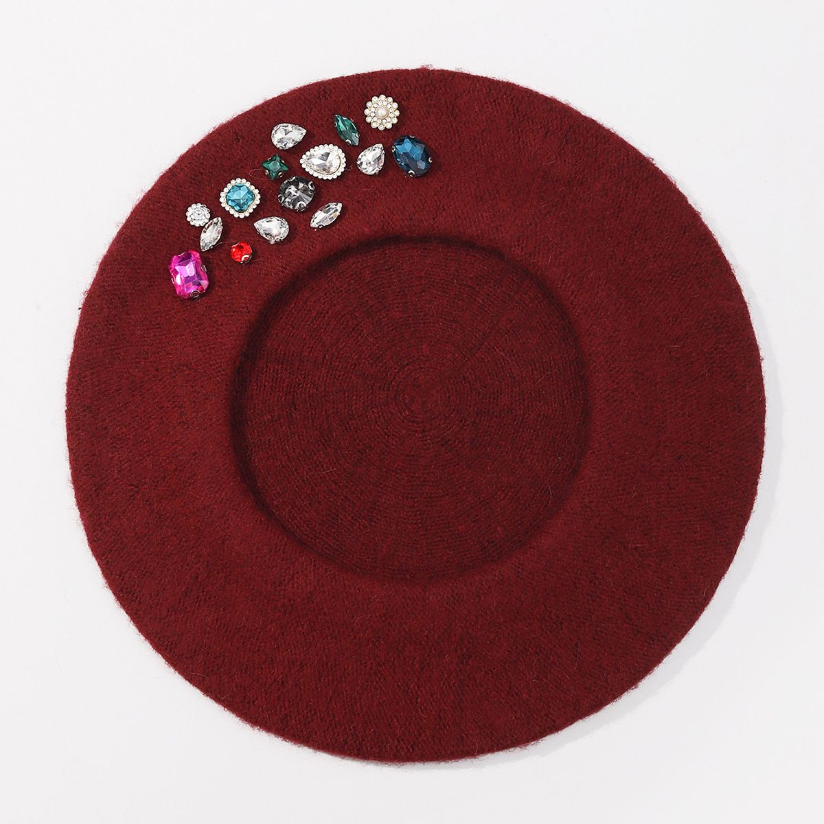 New Autumn Winter Women Woolen Painter Korean Version Versatile Rhinestone Beret Fashion Octagonal Trendy Hat_viptrois.com