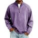 Men's Retro Long Sleeve T-Shirt - Stand Collar Half-Zip Pullover With Raglan Sleeves (Black, Grey, Olive, 10 Colors)_viptrois.com