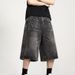 Retro Washed Lightning Pattern Denim Shorts American Street Style Straight Cut Casual Summer Overalls For Men And Women_viptrois.com