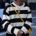Retro Striped Sweater – Oversized Unisex Pullover (Grey/Blue/White, S-XL)_viptrois.com