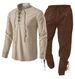 Men's Clothing Long Sleeve New European Size Cotton And Linen Henry Shirt Casual Beach Stand Collar Shirt Solid Color Two Piece Suit Spot Men_viptrois.com