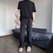 Men's Drape Straight Slim Casual Pants – Lightweight Polyester, Flared Bootcut Design, Breathable & Non-Iron (Black/Greyish/Opalescent, Sizes S-XL_viptrois.com