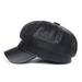 Beret Autumn PU Octagonal Fashion Versatile Leather British Style Trendy Duckbill Hat Men Winter Warm_viptrois.com