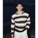 New Long Sleeved Knitted Sweater For Men, Retro Striped Contrasting Collar_viptrois.com
