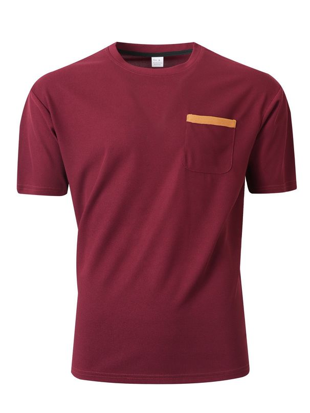 2025 Nueva Camiseta De Manga Corta Waffle Para Hombre Cuello Redondo Verano Color Sólido Bloque Camiseta Casual_viptrois.com