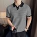 Men’s Slim-Fit V-Neck Polo Shirt – Breathable Stripe Short-Sleeve Top For Casual & Business (S-XXL, Black)_viptrois.com