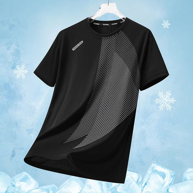 Men's Clothing New Fashion Casual Sports Ice Silk T Shirt Men's Youth Short Sleeved Light Quick Drying Ice Silk Round Neck Top 830_viptrois.com