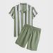 Men's Clothing Casual Short Sleeved Striped Shirt Drawstring Shorts Beach Suit_viptrois.com