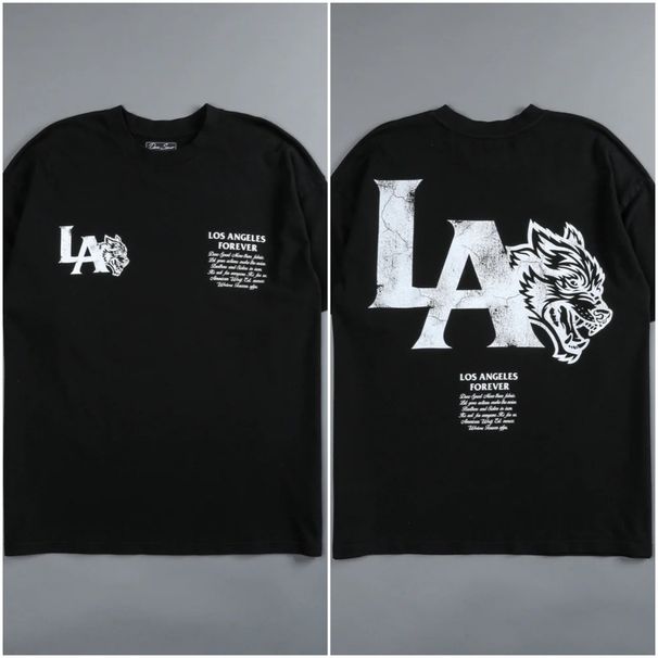 Men's Clothing Angeles Series Printed Short Sleeved Loose Round Neck New T Shirt Casual Trendy Top Men's Tee_viptrois.com