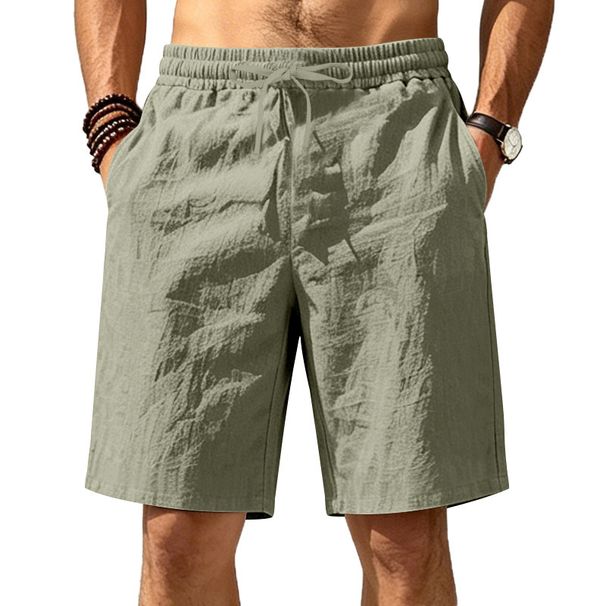 Men's Clothing Men's Summer Breathable Linen Shorts Style Casual Sports Solid Color Drawstring Beach Five Point_viptrois.com