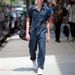 Men's multi pocket design workwear pants with loose collar and solid color casual jumpsuit_viptrois.com