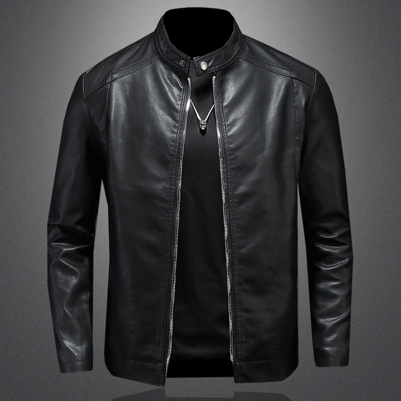 Men's Clothing Leather Jacket Style Casual Versatile Slim Fit Plus Velvet Thickened Large Size Leather Jacket_viptrois.com