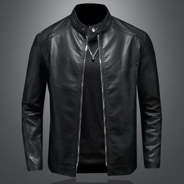 Men's Clothing Leather Jacket Style Casual Versatile Slim Fit Plus Velvet Thickened Large Size Leather Jacket_viptrois.com