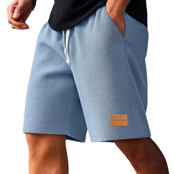 Men's Clothing Waffle Knit Shorts 5-Inch Inseam Casual Lounge Athletic Breathable Quick-Dry Flat Front Drawstring_viptrois.com