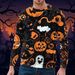 Halloween Graphic Sweatshirt – Spooky Pumpkin & Spider Web Print (S-5XL, Polyester, Oversized Fit)_viptrois.com