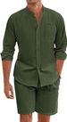 Men's Clothing Summer Two Piece Set Polyester Button Shirt Long Sleeve Shorts Cardigan Simple Casual Beach Wear_viptrois.com