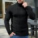 Men's Slim Fit High Neck Sweater, Casual Knit Pullover, Solid Color Base Layer, Machine Washable Cotton Blend, Wrinkle-Resistant_viptrois.com