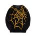Cross-Border Fashion Men's Autumn New Round Neck Sweater American Retro Spider Web Pattern Jacquard Knitted Base Shirt_viptrois.com