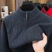 Medium And Green Half-zipper Sweater Men's Thickened Warm Business Casual Pullover Bottoming Knitted Sweater Men's Clothing_viptrois.com