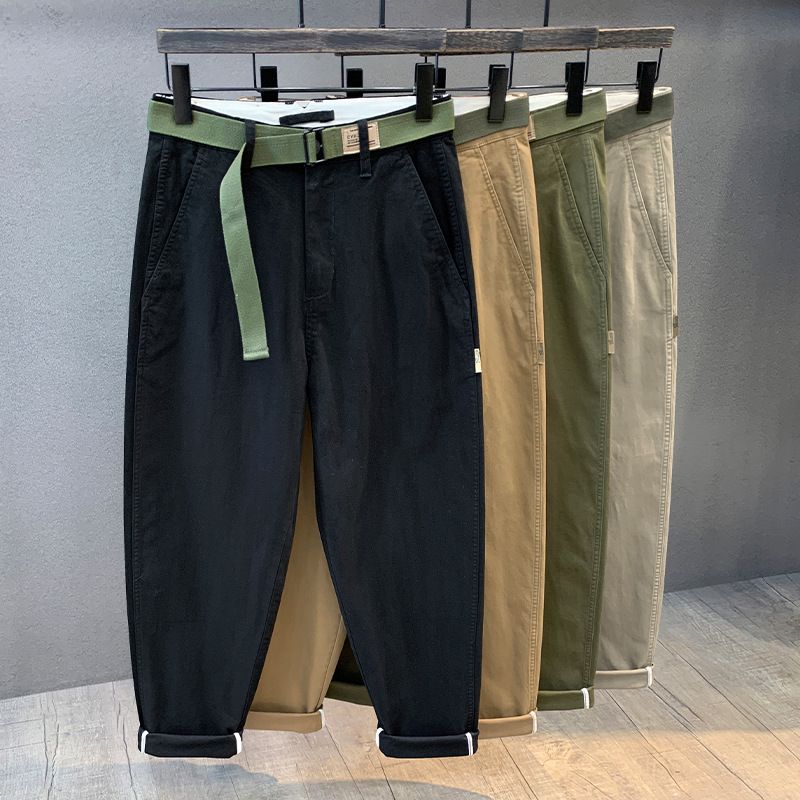 Men's Clothing Khaki Retro Washed Casual Pants Men's Autumn and Winter Trend Loose Straight Work Pants_viptrois.com