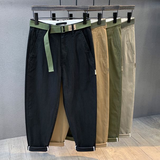 Men's Clothing Khaki Retro Washed Casual Pants Men's Autumn and Winter Trend Loose Straight Work Pants_viptrois.com